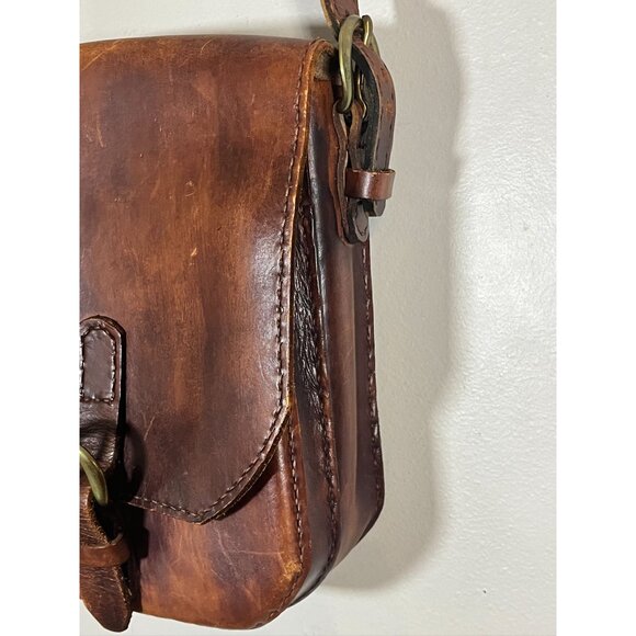 Vintage Saddle Bag Brown Leather Purse Shoulder Strap Brown Western Retro 60s - Picture 4 of 14